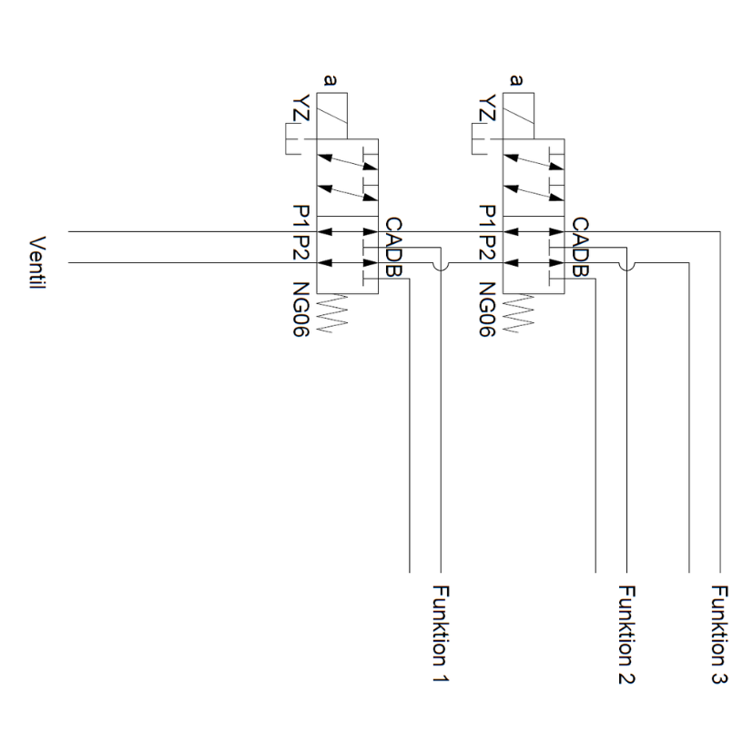 8/3-vejsventil ved 2x 6/2-ventiler &ndash; Diagram