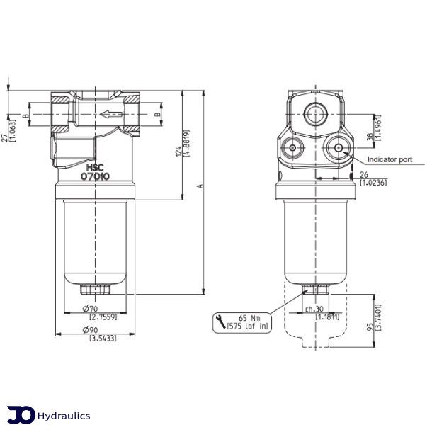 Hjtryksfilter uden element 3/4"