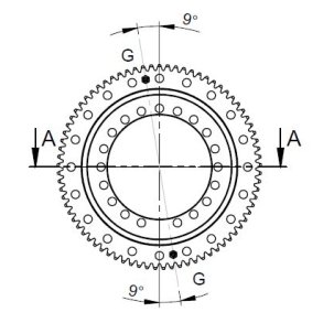 Drejekrans med udvendig fortanding